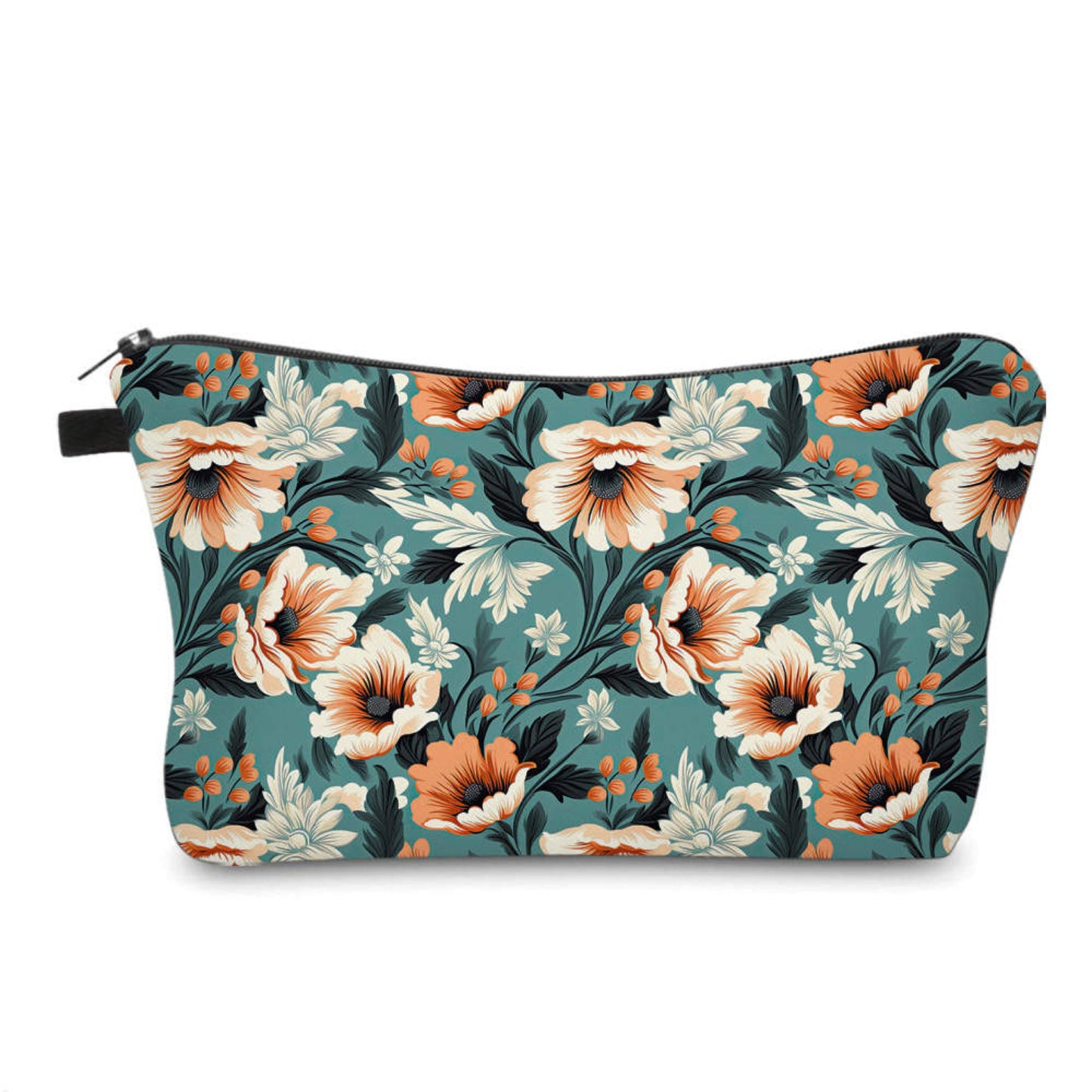Pouch - Floral, Orange Cream On Teal