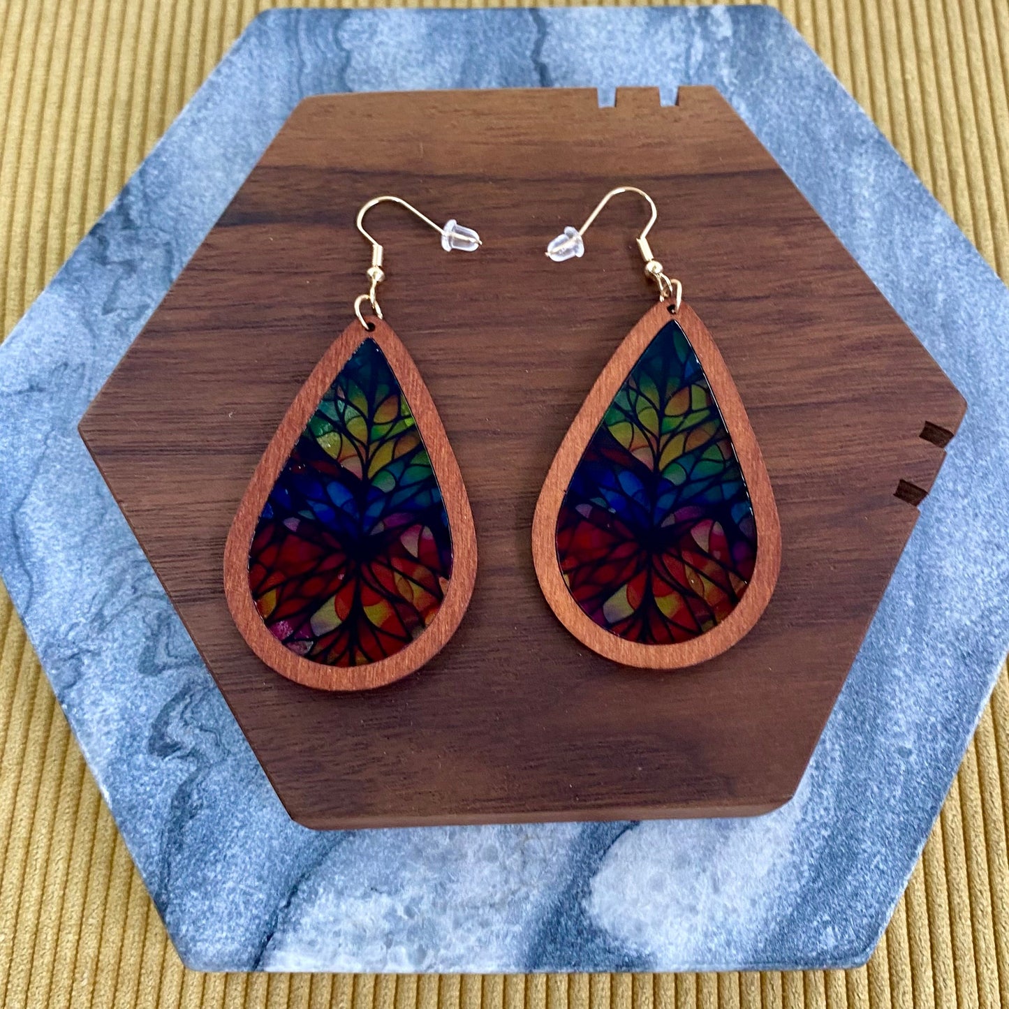 Wooden Teardrop Cutout - Stained Glass Acrylic - PREORDER