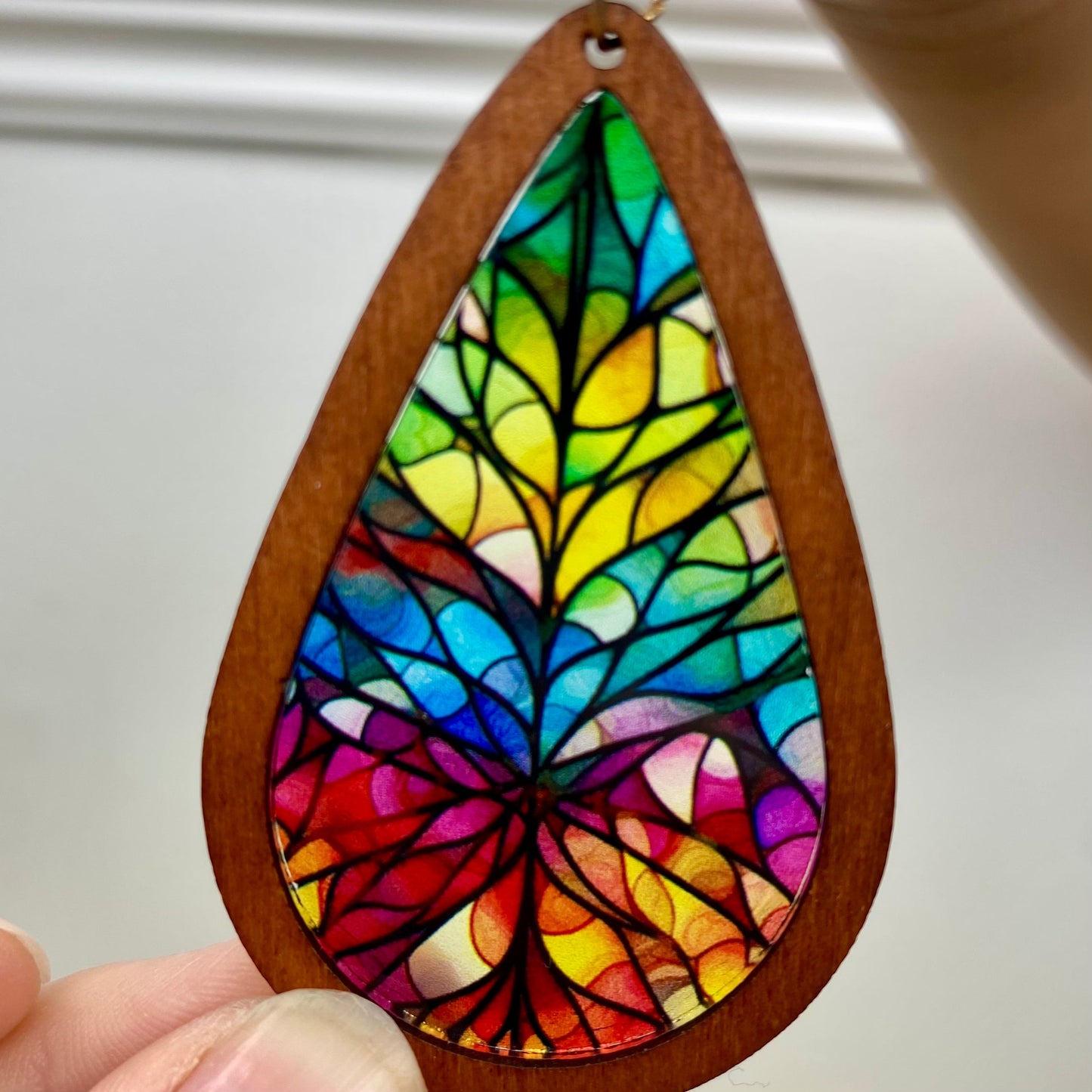 Wooden Teardrop Cutout - Stained Glass Acrylic - PREORDER