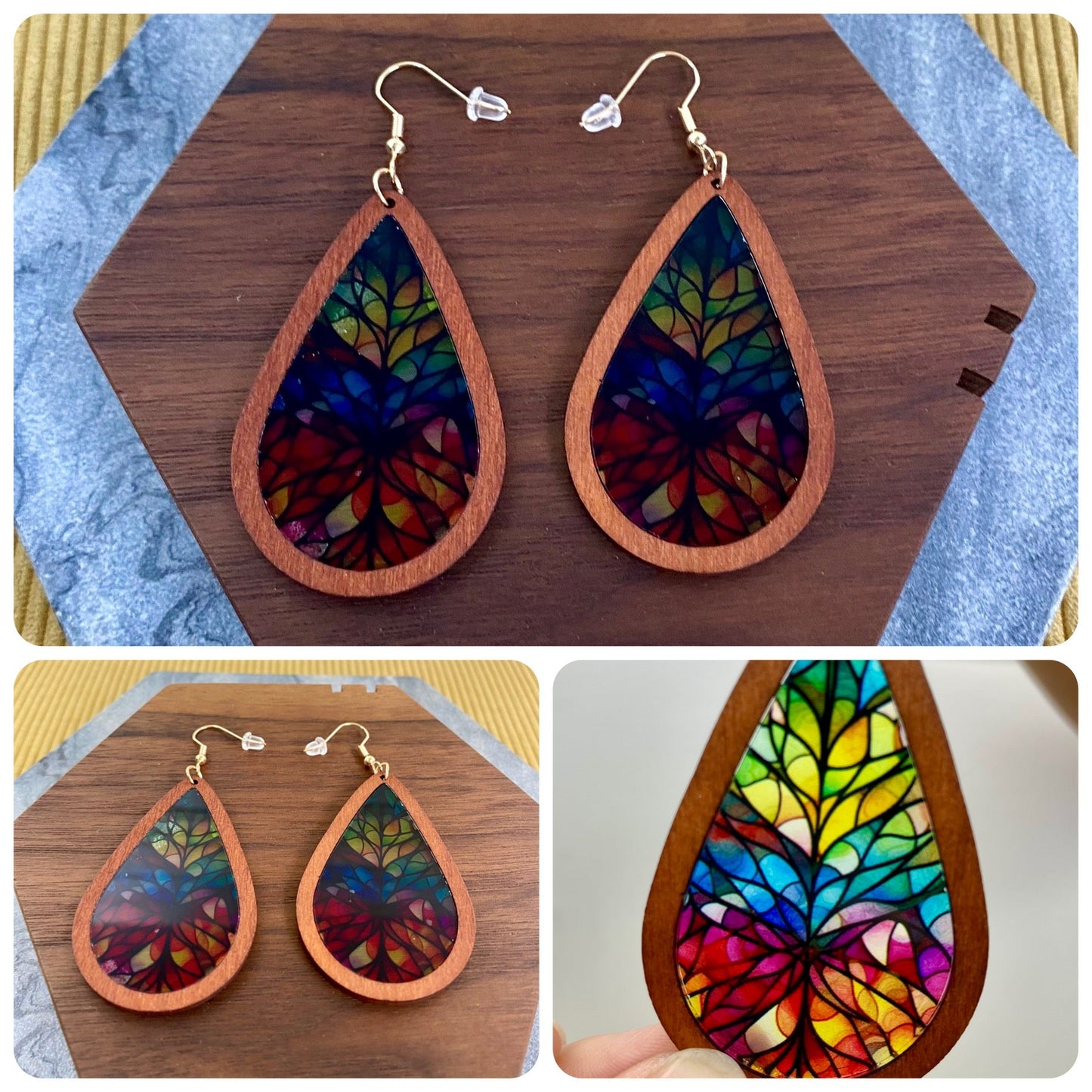 Wooden Teardrop Cutout - Stained Glass Acrylic - PREORDER