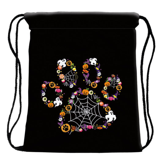 Drawstring Bag - Halloween Black Paw Print