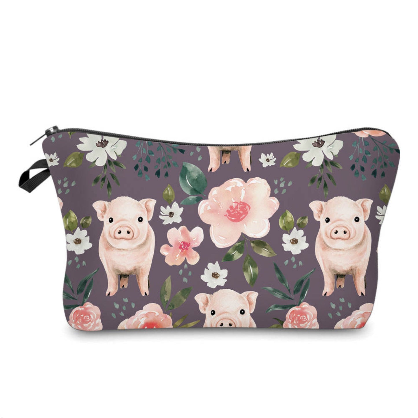 Pouch - Farm, Floral Pigs on Deep Purple