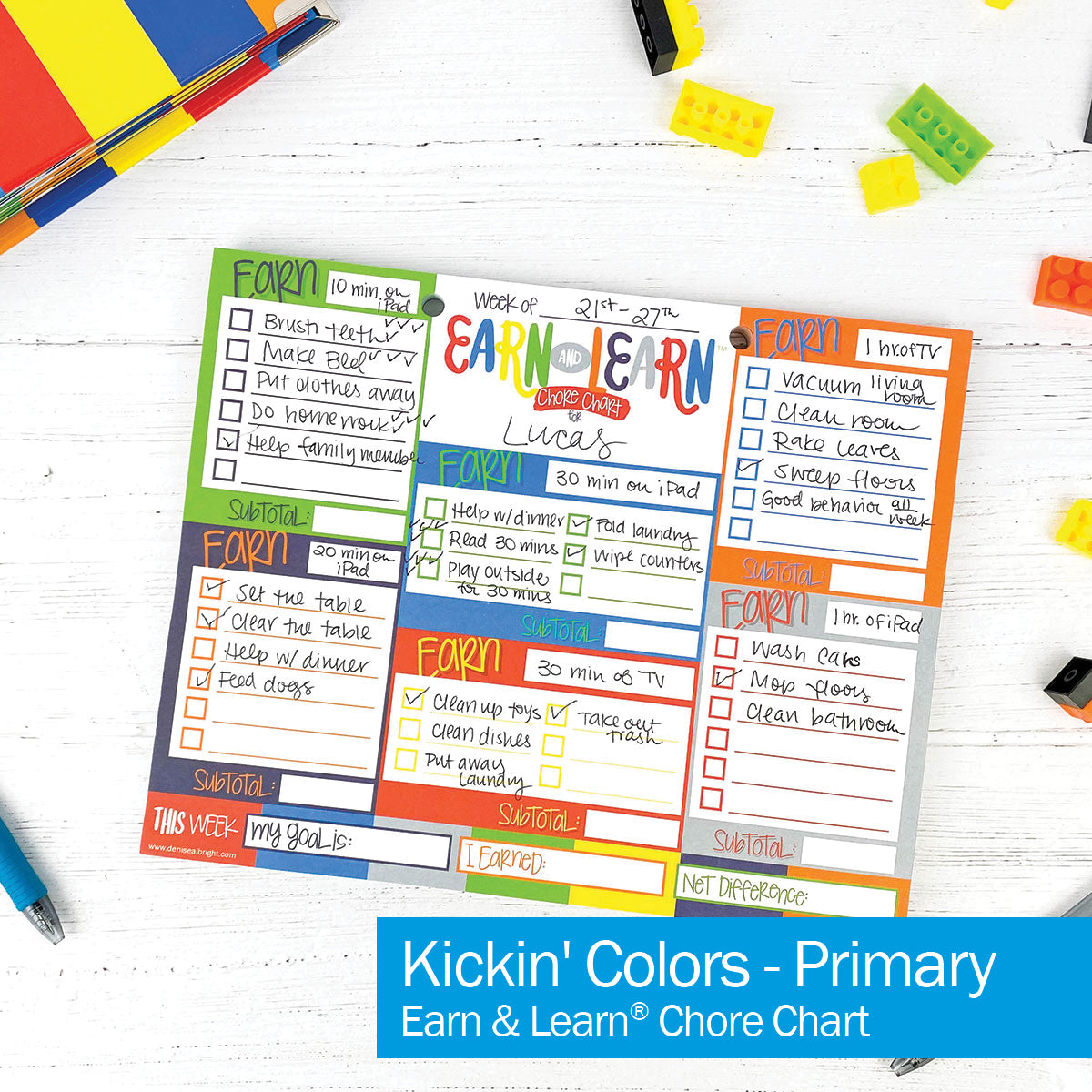 Earn & Learn® Kids Money Management Chore Chart Pad | Dry Erase Savings Tracker for School Age Kids - Denise Albright®