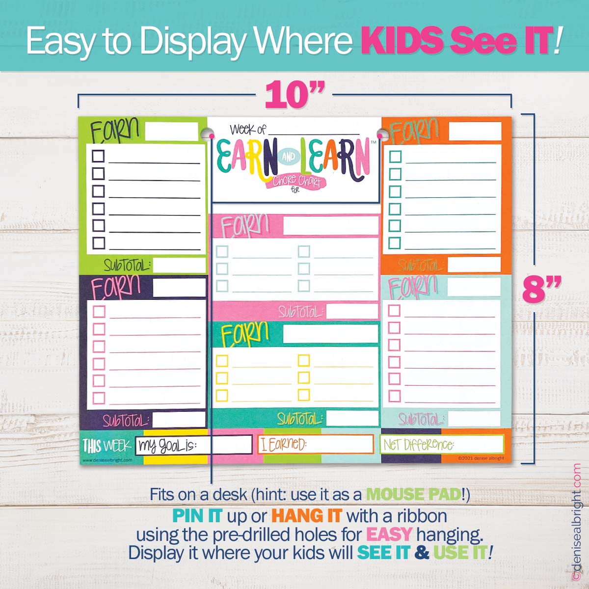 Earn & Learn® Kids Money Management Chore Chart Pad | Dry Erase Savings Tracker for School Age Kids - Denise Albright®