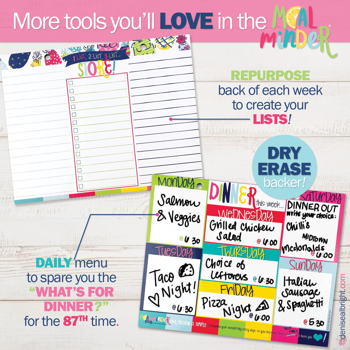 52-Week Meal Minder® Weekly Menu Planner Pad | Grocery List | Bonus Dry Erase Menu Board - Denise Albright®