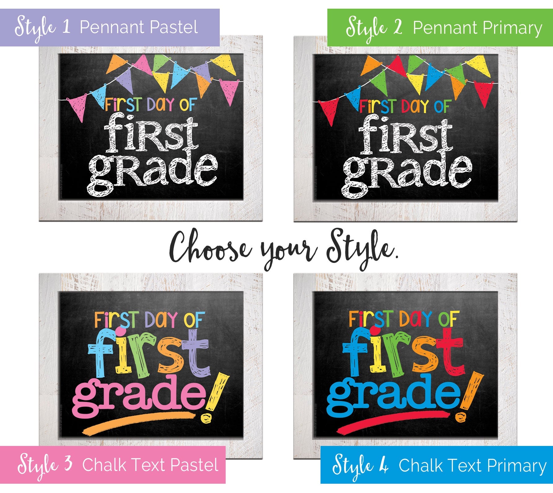 First & Last Day of School Signs | Photo Prop Deck | 17 Grades including T-K | (4) Styles - Denise Albright®