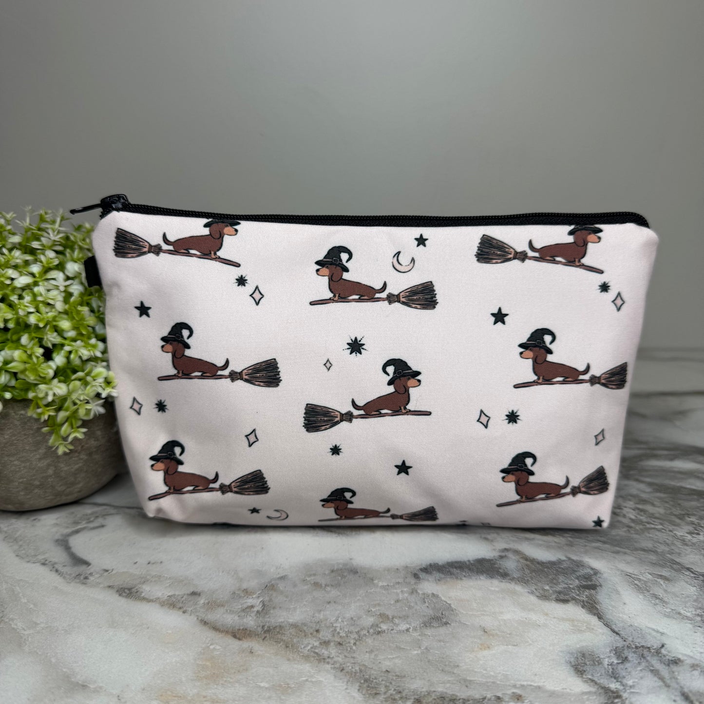 Pouch - Halloween - Dog Dachshund Broom