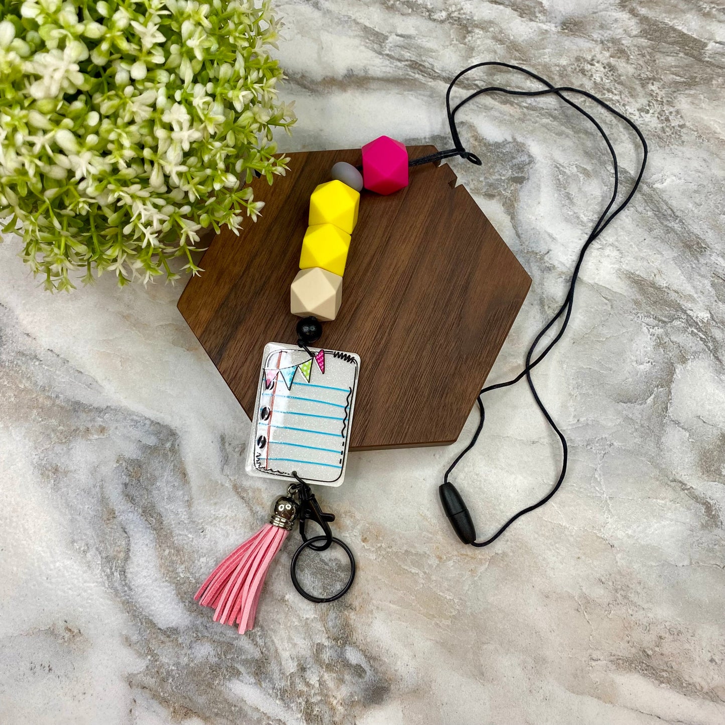 Break-Away Necklace Lanyard with Keychain Clasp - Silicone Bead - Teacher Paper