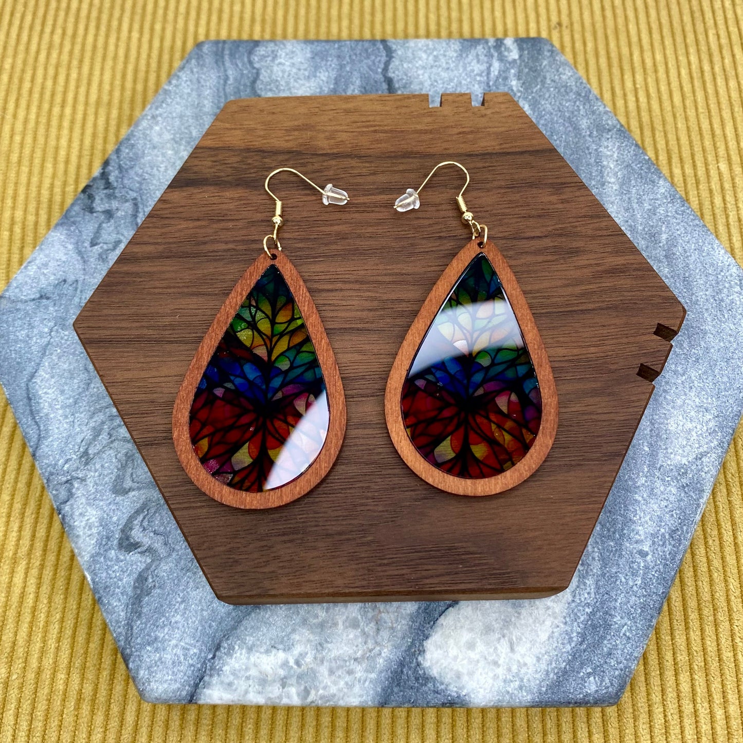 Wooden Teardrop Cutout - Stained Glass Acrylic - PREORDER