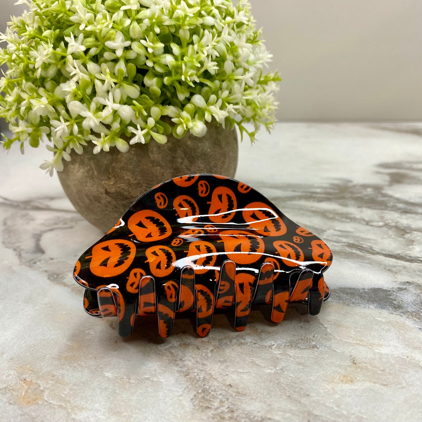Hair Clip - Pumpkins on Black