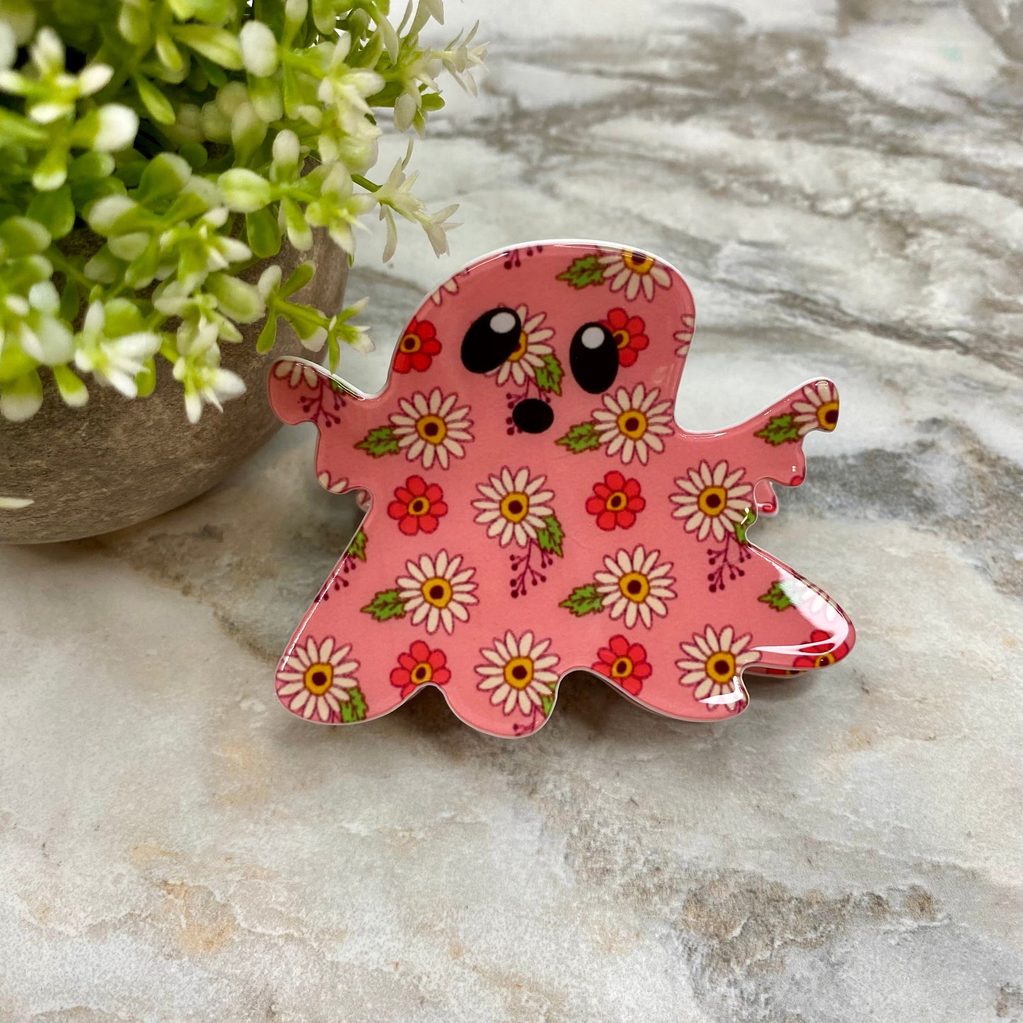 Hair Clip - Pink Floral Ghost
