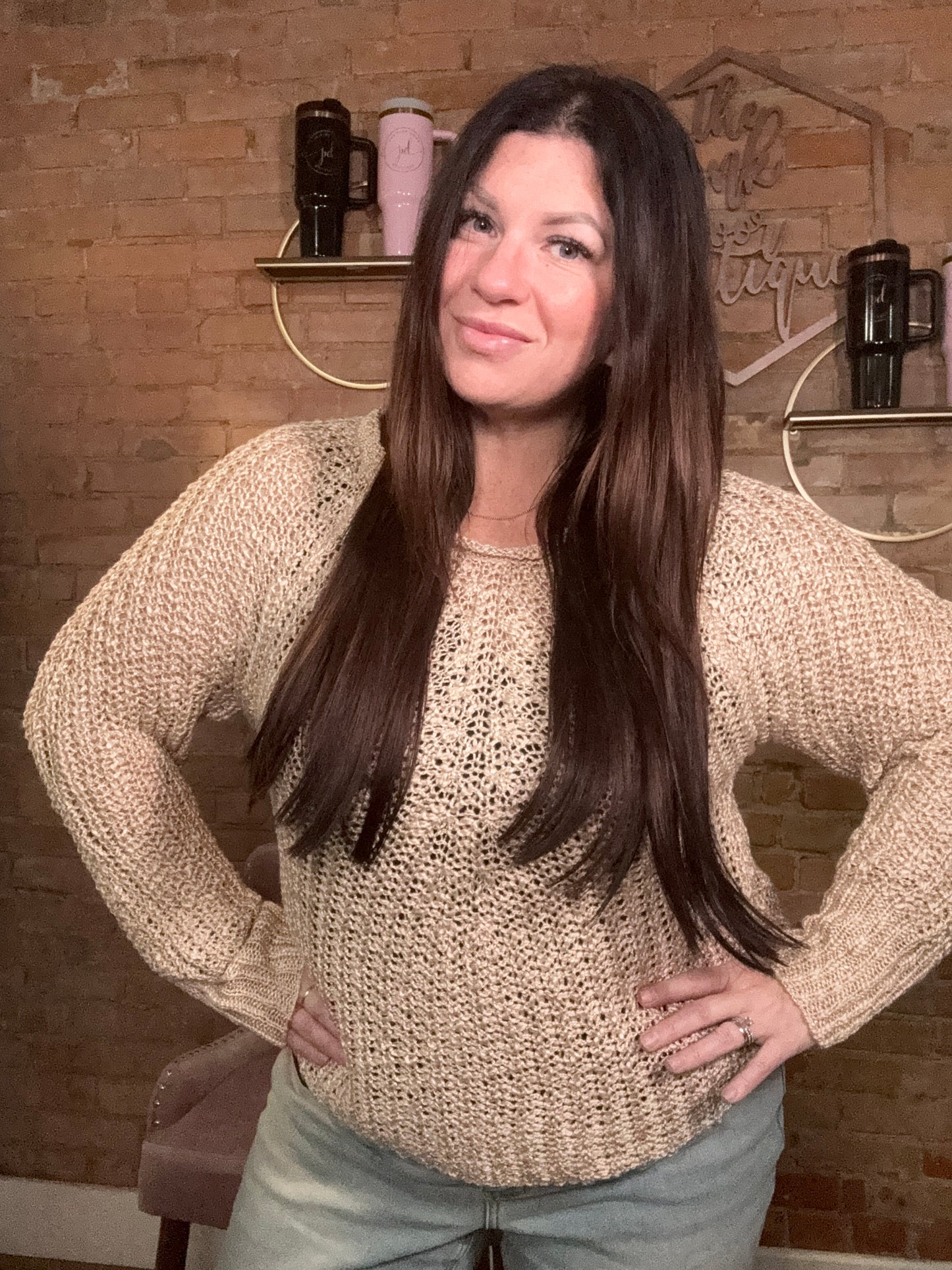 Raglan Cut Open Knit Sweater Pullover