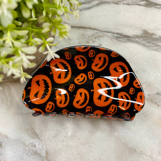 Hair Clip - Pumpkins on Black