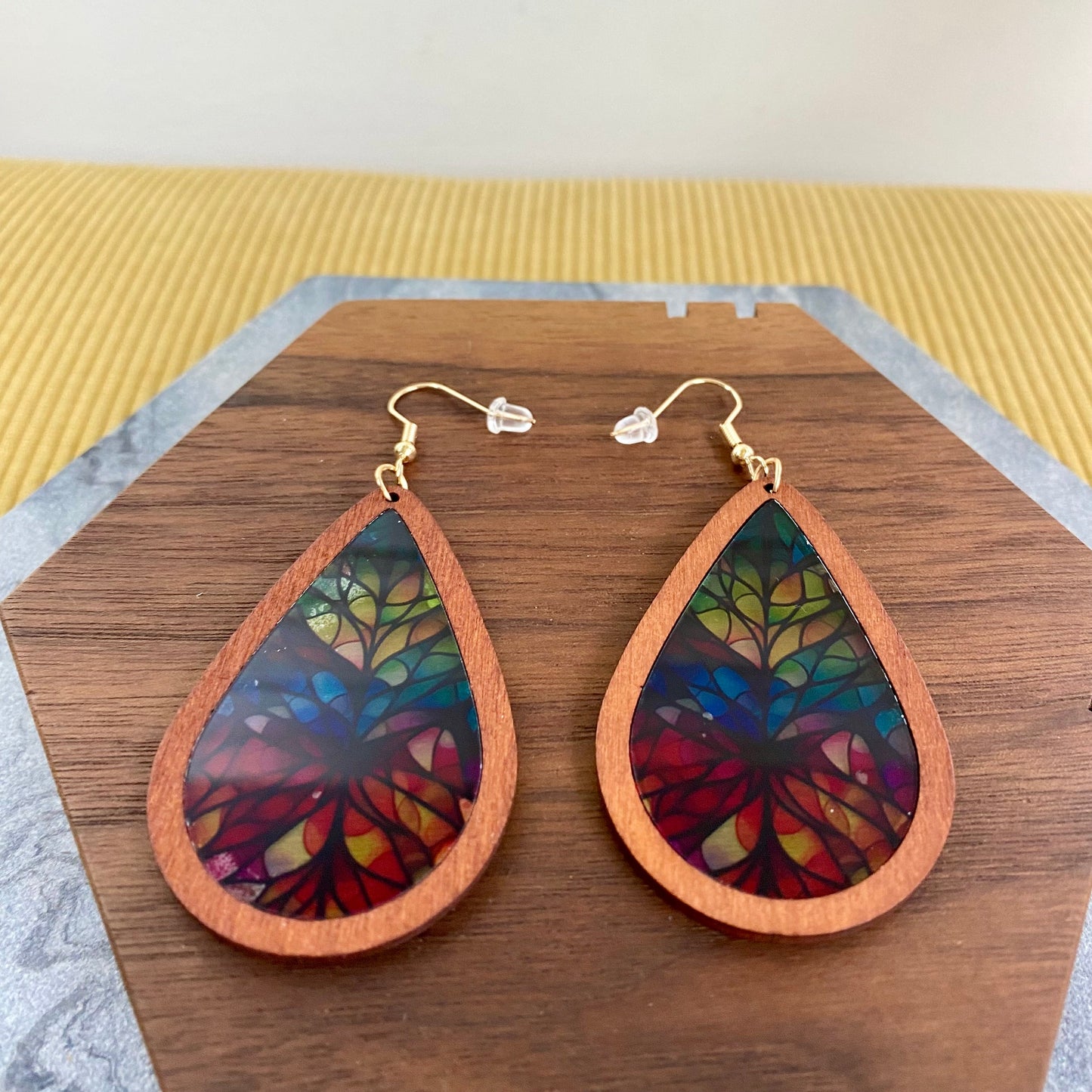 Wooden Teardrop Cutout - Stained Glass Acrylic - PREORDER