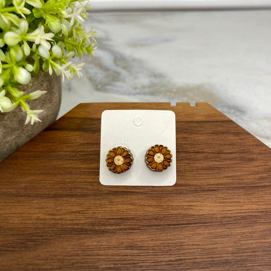 Wooden Stud Earrings - Sunflower
