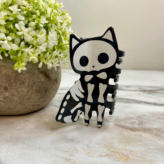 Hair Clip - Skeleton Cat - Black