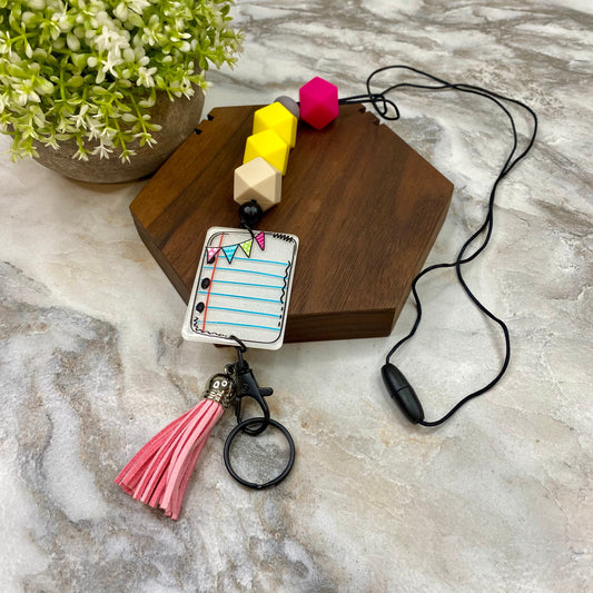 Break-Away Necklace Lanyard with Keychain Clasp - Silicone Bead - Teacher Paper