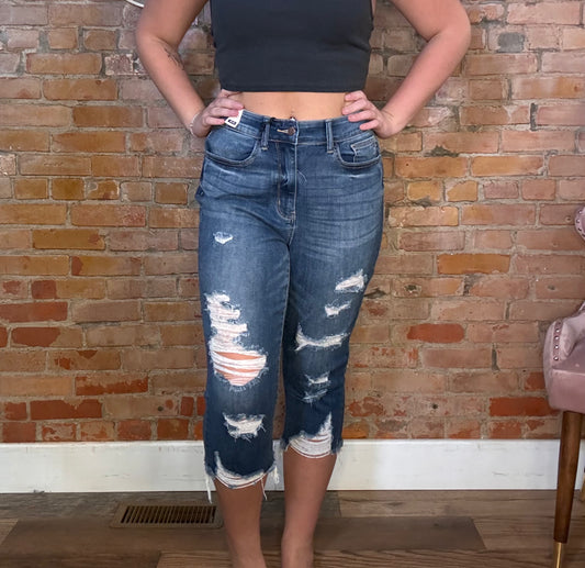 Judy Blue 20" Inseam Raw Hem Cuff Capri