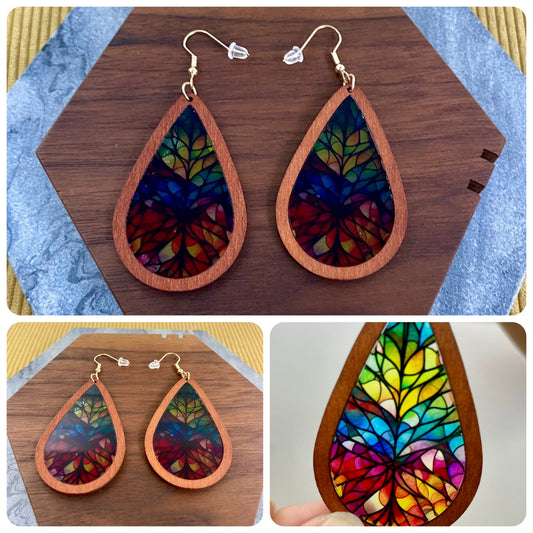 Wooden Teardrop Cutout - Stained Glass Acrylic - PREORDER