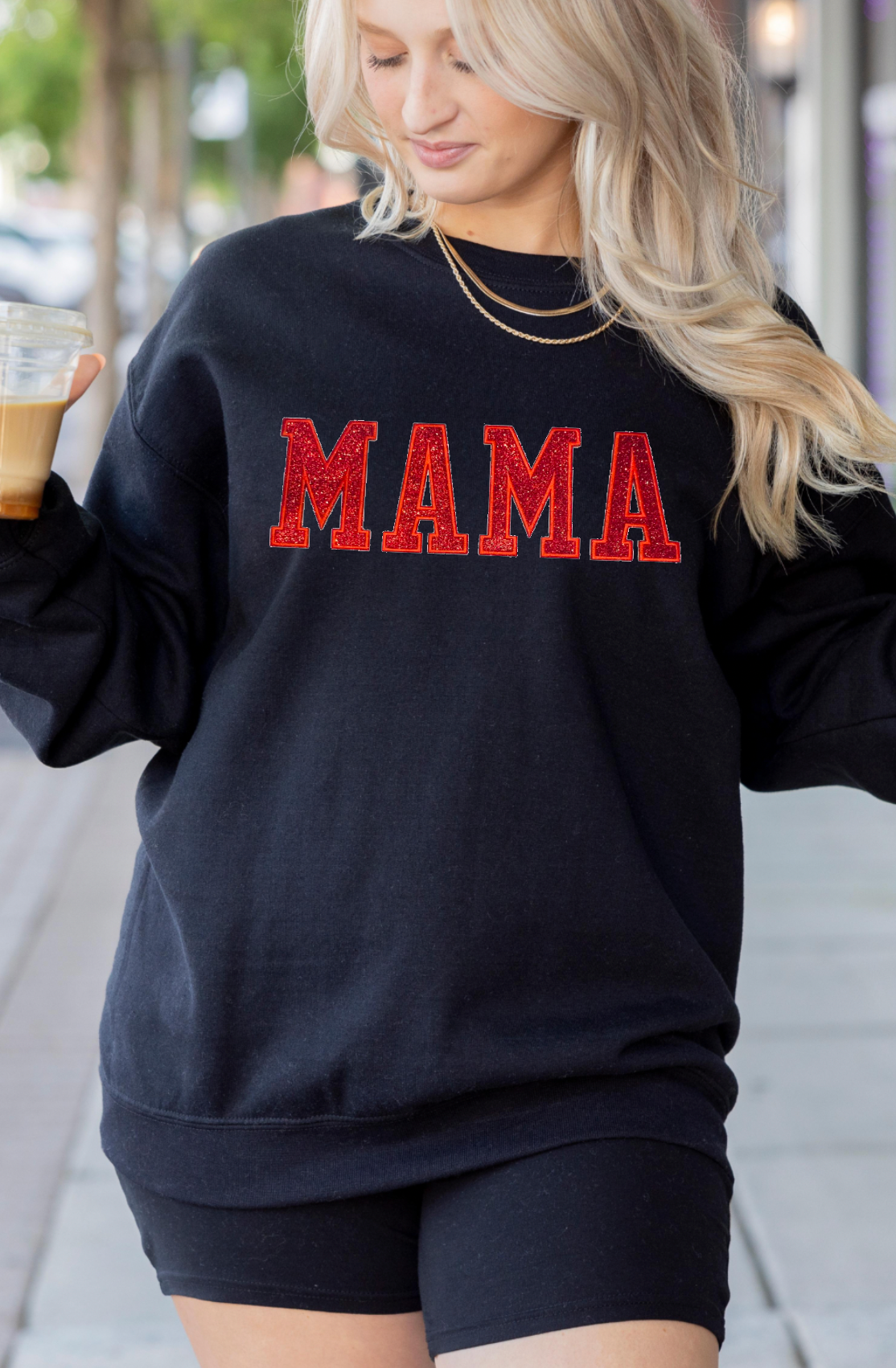 MAMA (RED GLITTER PATCH) Black Sweatshirt