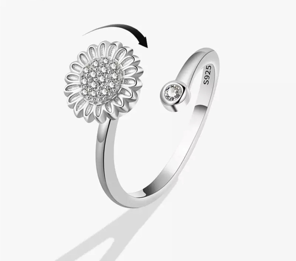 Ring - Adjustable Fidget Ring - Sunflower with Gem