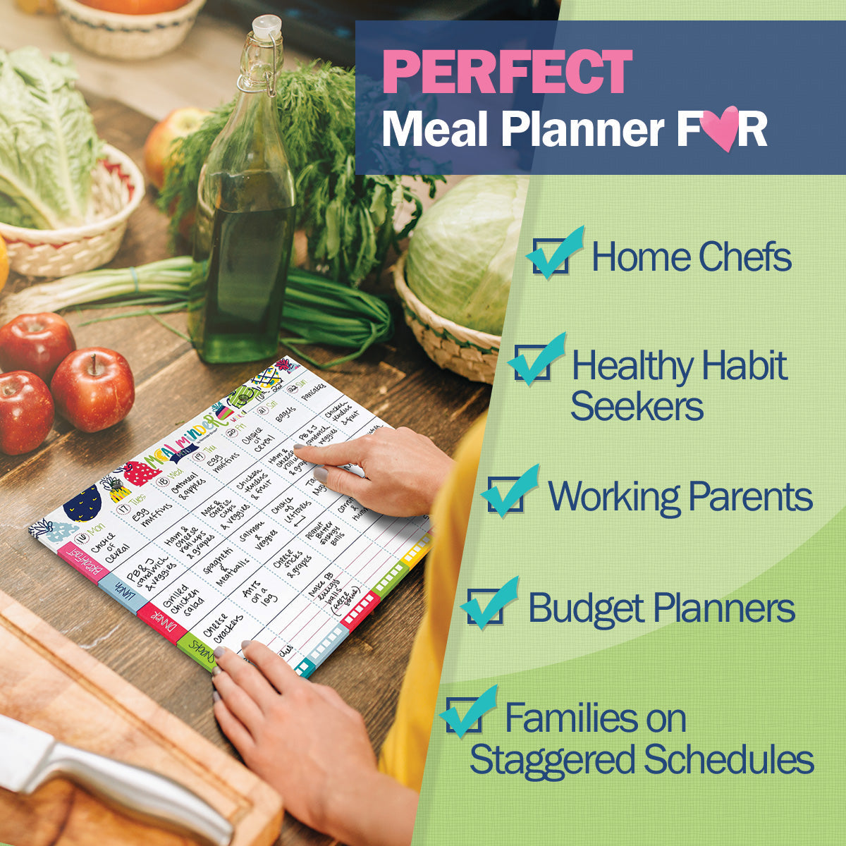 52-Week Meal Minder® Weekly Menu Planner Pad | Grocery List | Bonus Dry Erase Menu Board - Denise Albright® 