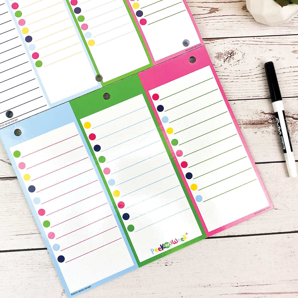 Peek at the Week® | Simple Weekly Planner Pad | Checklists, Priorities, Dry Erase Backer - Denise Albright® 