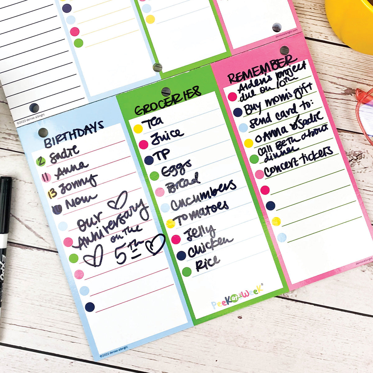 Peek at the Week® | Simple Weekly Planner Pad | Checklists, Priorities, Dry Erase Backer - Denise Albright® 