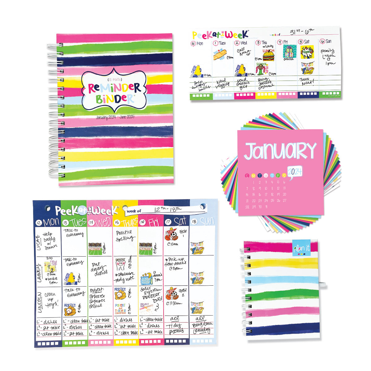 NEW! Perfect Planner Bundle | 2024-25 Reminder Binder® Planner | [2] Planner Pads, Pocket Notebook & Mini Desktop Calendar