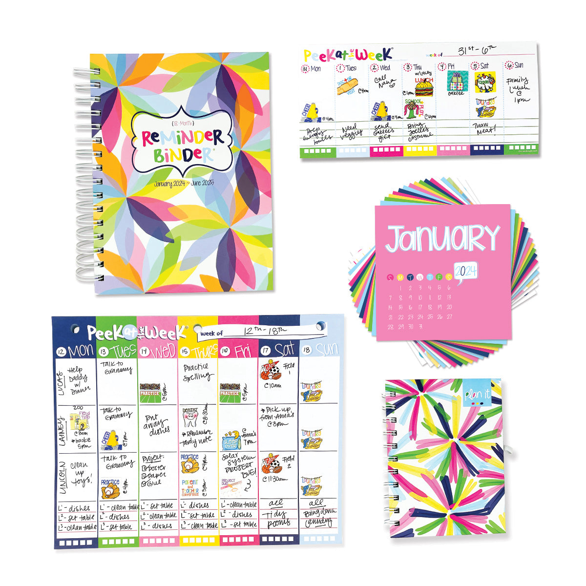 NEW! Perfect Planner Bundle | 2024-25 Reminder Binder® Planner | [2] Planner Pads, Pocket Notebook & Mini Desktop Calendar