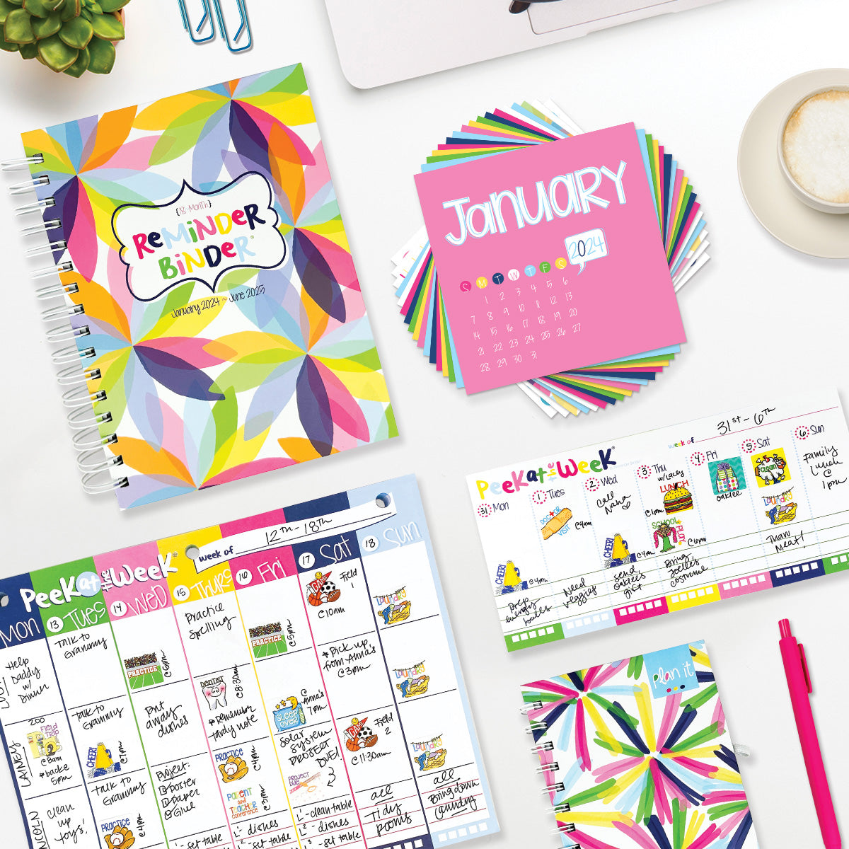 NEW! Perfect Planner Bundle | 2024-25 Reminder Binder® Planner | [2] Planner Pads, Pocket Notebook & Mini Desktop Calendar