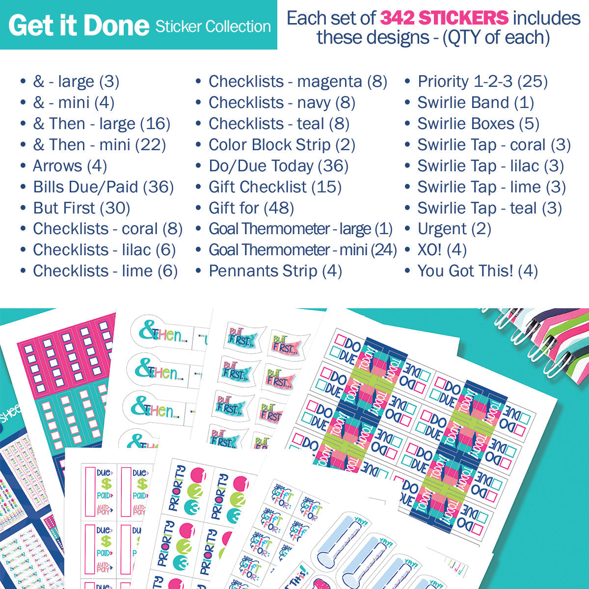 Best Planner Stickers | Family, Work, To-Dos, Events, Goals | 8 Styles - Denise Albright® 